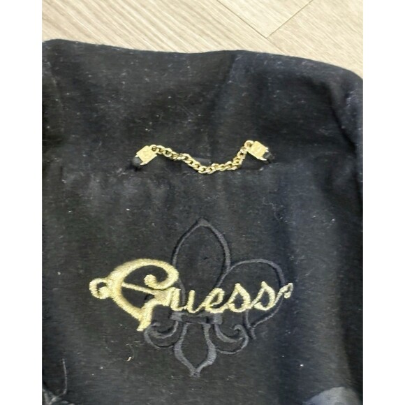 Guess Pea Coat Women's Sz M Black Wool Shell Lined Jacket W/ Belt & Gold Buttons - Picture 5 of 5